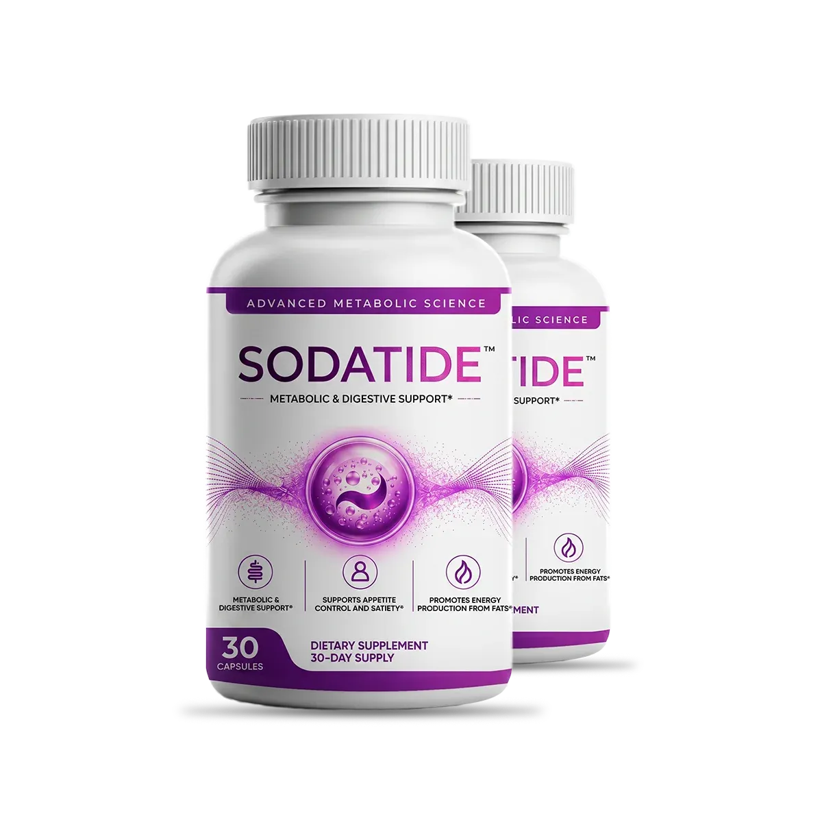Two white Sodatide bottles side by side